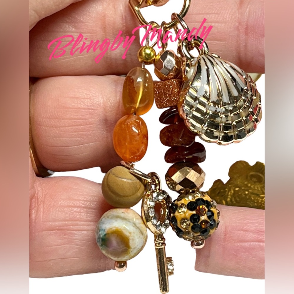 Carnelian and orange garnet beach sea theme keychain/purse bling